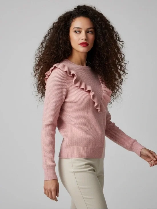 English Factory Ruffle Detail Pullover Sweater - Pink - Size S - Picture 1 of 6